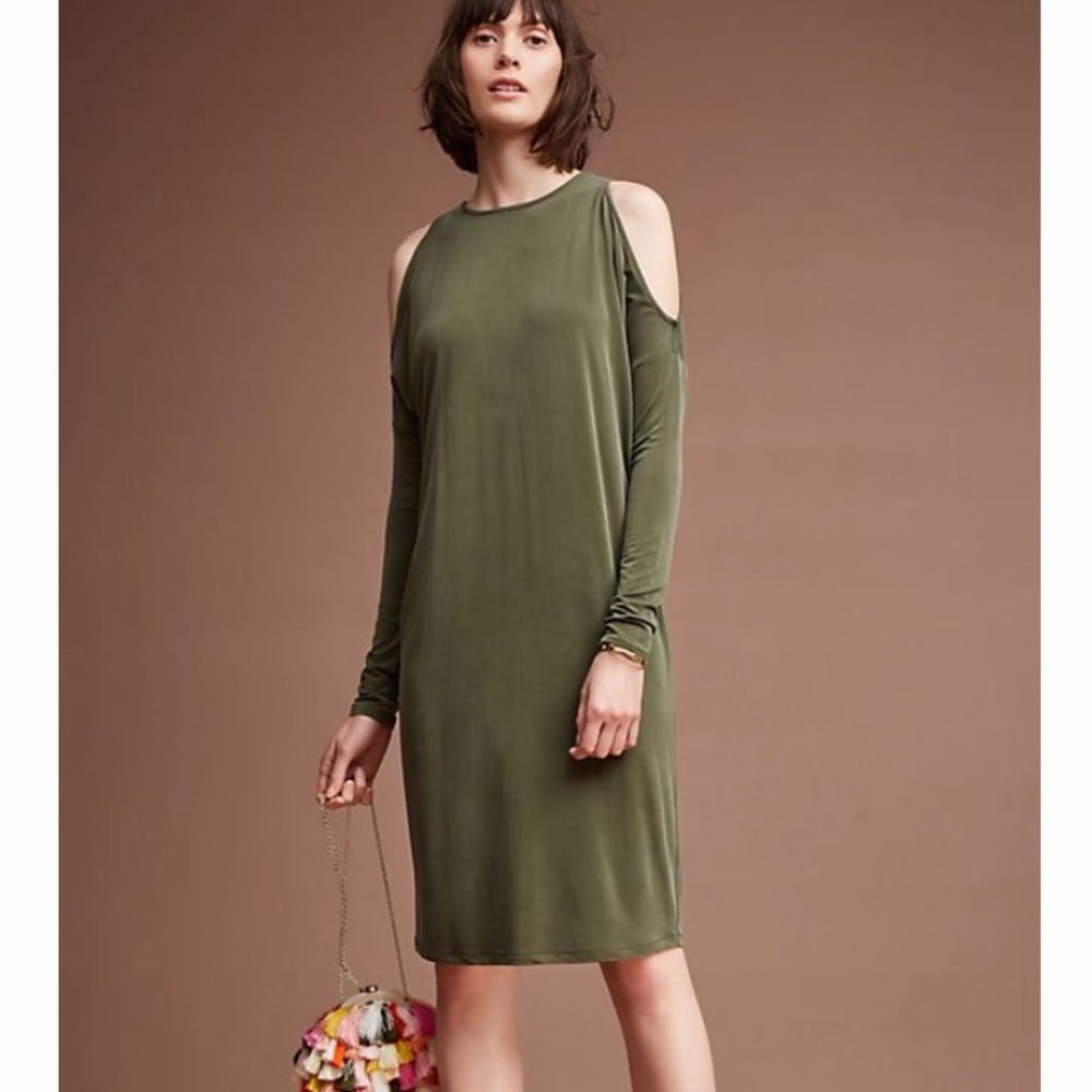 Eli + Ari Cold Shoulder Midi Olive Green Dress
